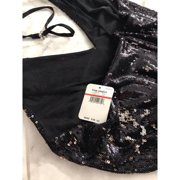 FREE PEOPLE Women Sequin Slip Mini Strappy Dress GOLD/BLK Cocktail Party XS - Picture 7 of 10